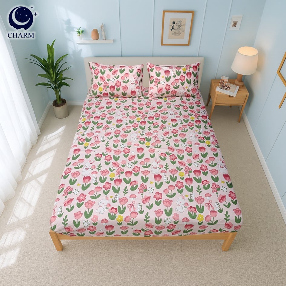 CHARM DREAMY ชุดผ้าปูที่นอน 6ฟุต 5ชิ้น ลาย PINK LILLIE – ผ้าปูที่นอน พร้อมปลอกหมอน (ไม่รวมผ้านวม)_3